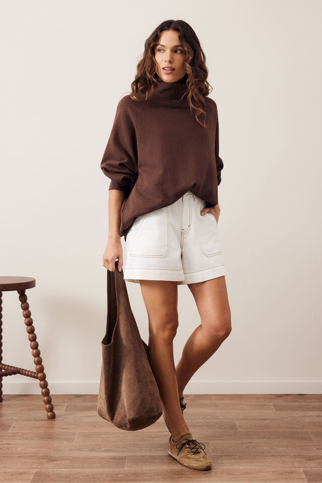 Hildie High Neck Slouchy Crew, CHOCOLATE