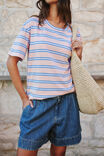 Stevie Slouchy Tee, PETAL/AZURE BLUE STRIPE - alternate image 4