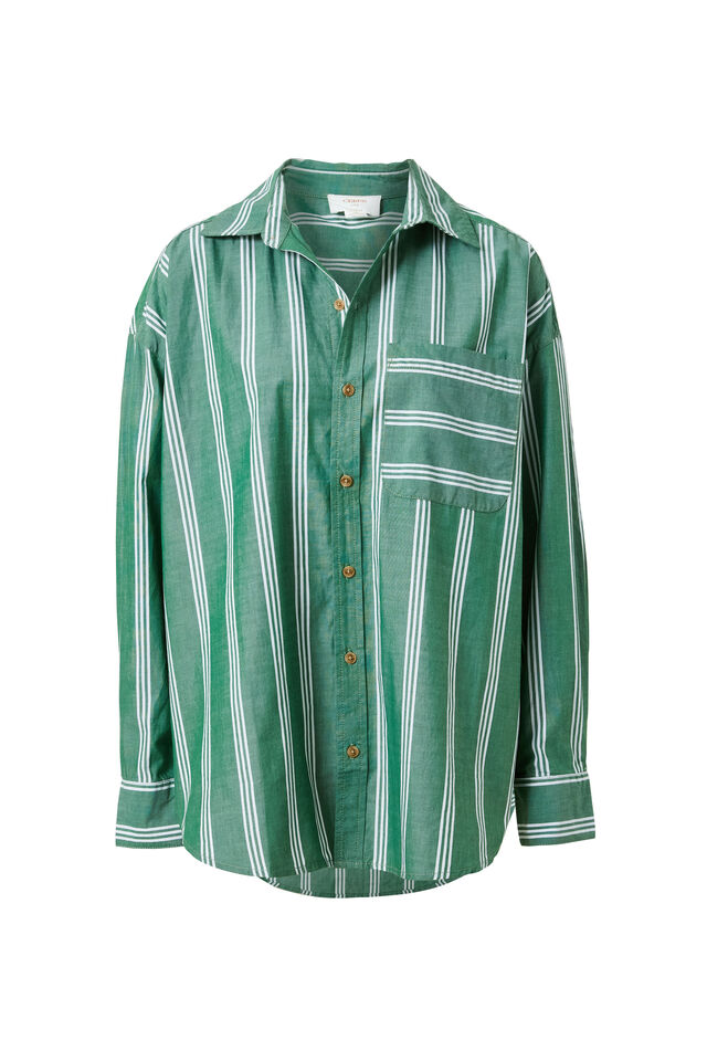 Oversized Poplin Shirt, GREEN WHITE TRIPLE STRIPE ORGANIC COTTON