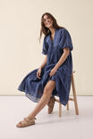Tie Front Midi Dress In Organic Cotton Voile, SMOKE BLUE - alternate image 1