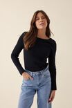 Organic Contour Rib Wide Scoop L/S Top, BLACK - alternate image 1