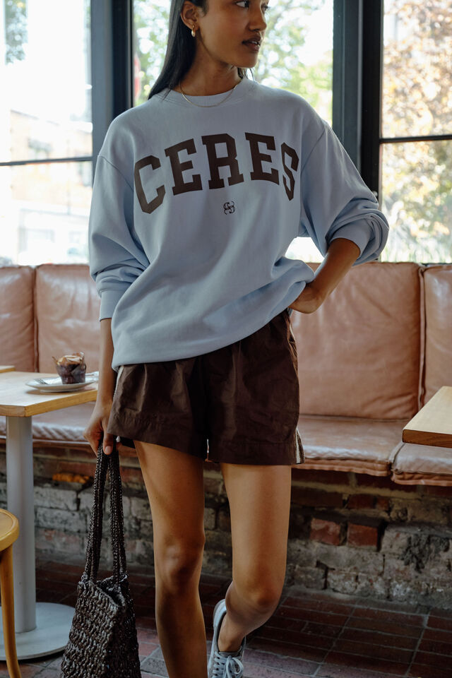 Isla Oversized Slouchy Crew, CHALK BLUE HERITAGE LOGO