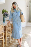 Long Sleeve Yoke Detail Midi Dress, VINTAGE BLUE - alternate image 1
