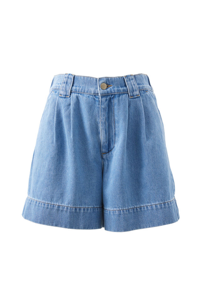 Billie Pleat Front Short, MID BLUE WASH