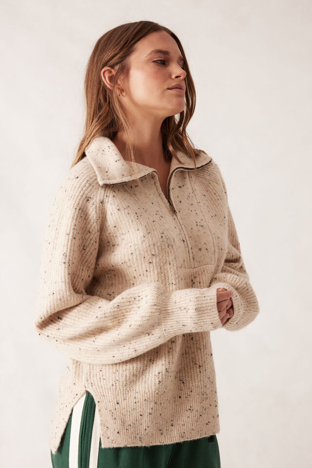 Slouchy Zip Knit, CREAM NEP