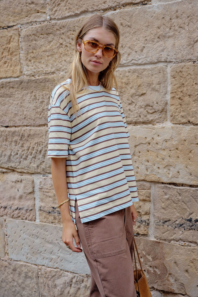 Stevie Slouchy Tee, NEW BUTTER BRUNETTE STRIPE