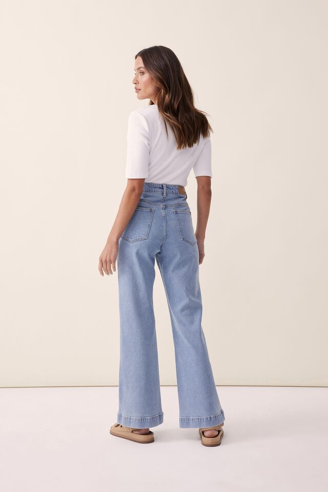 Patch Pocket Flare Jean, VINTAGE BLUE DENIM