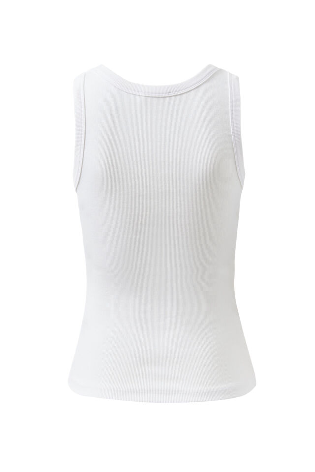 Zoe Contour Rib Scoop Tank, WHITE/BLACK MONOGRAM EMBROIDERY