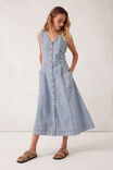 V-Neck Flared Midi Dress, WORN BLUE - alternate image 5