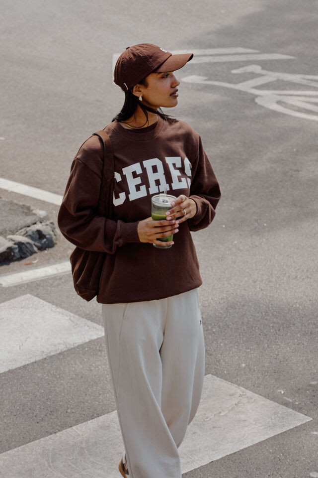 Isla Oversized Slouchy Crew, CHOCOLATE HERITAGE LOGO