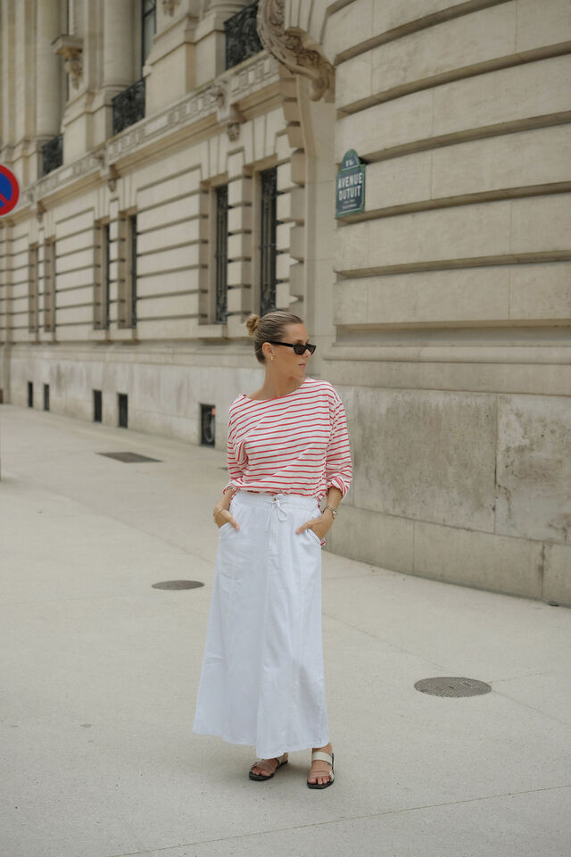 Slouchy Long Sleeve Boat Neck Tee, HERITAGE RED STRIPE