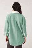 Peta Oversized Shirt, KELLY GREEN STRIPE WHITE COLLAR - alternate image 3