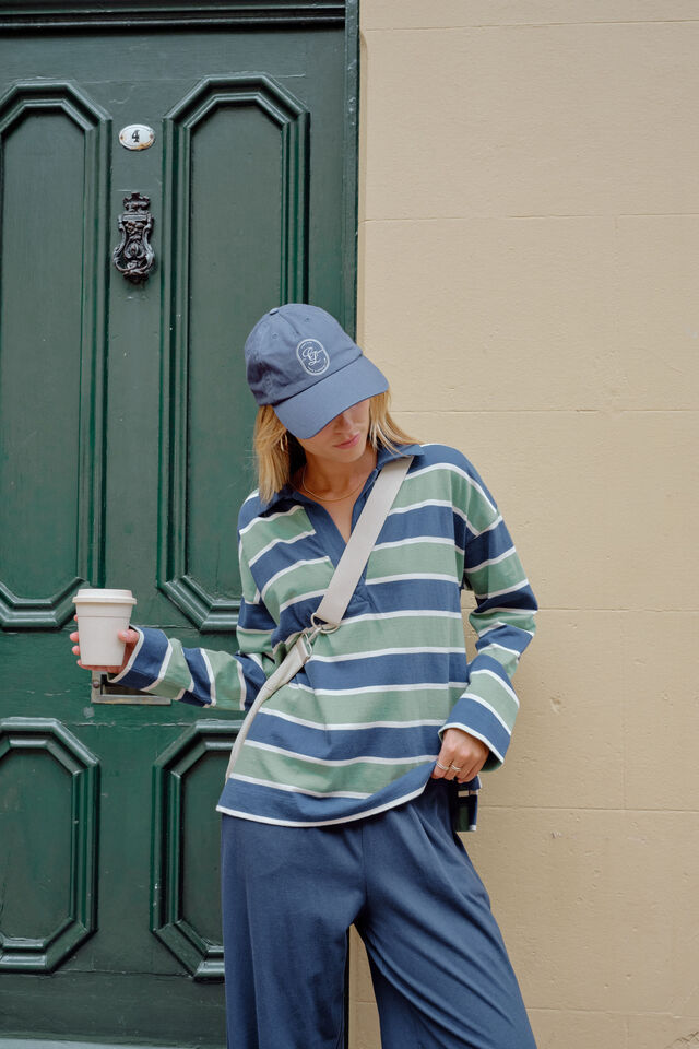 Shelby Slouchy Rugby Top, PISTACHIO/HERITAGE NAVY STRIPE