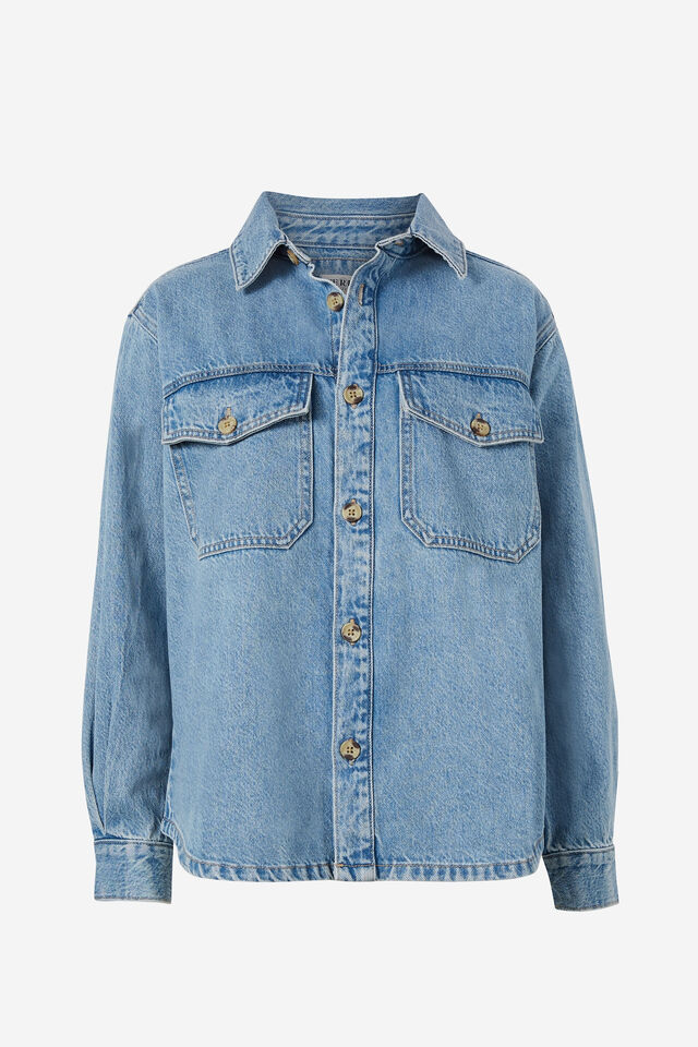 Denim Shacket With Organic Cotton, VINTAGE BLUE