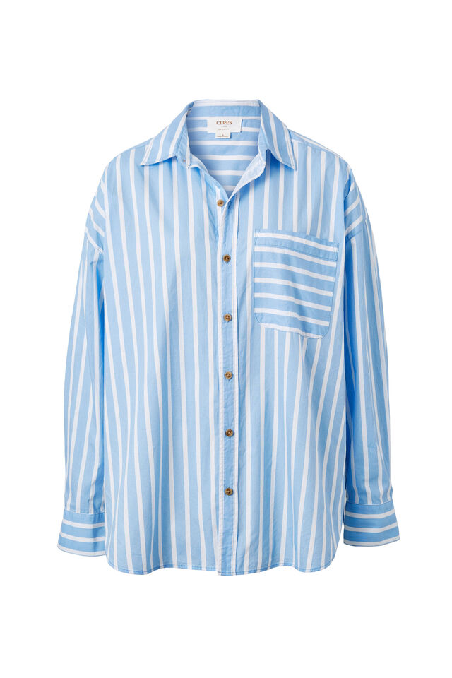 Oversized Poplin Shirt, CRISP BLUE WHITE STRIPE ORGANIC COTTON