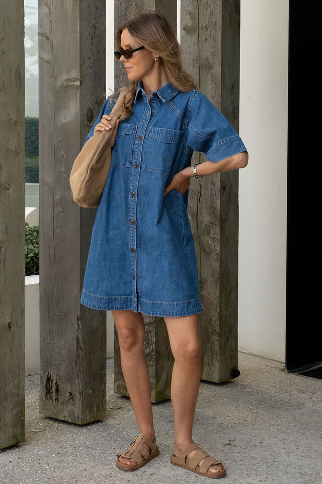 Ava Short Sleeve Mini Dress, FRESH INDIGO