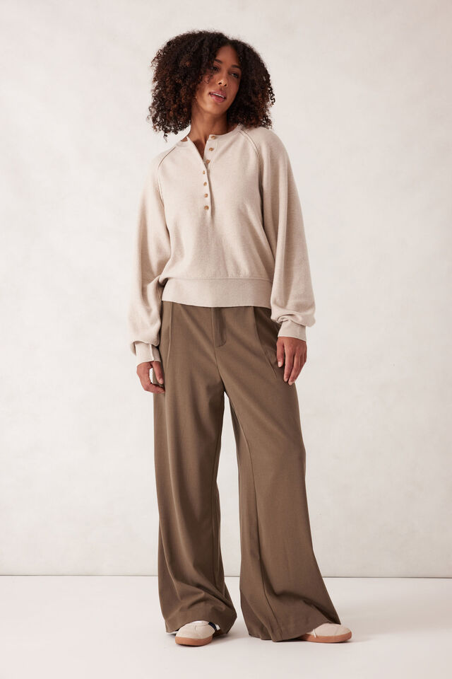 Raglan Button Knit, OATMEAL MARLE