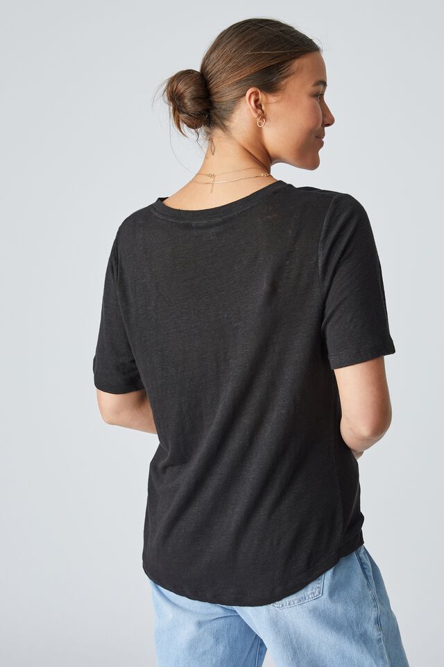 Weekend Tee In Linen Blend, BLACK