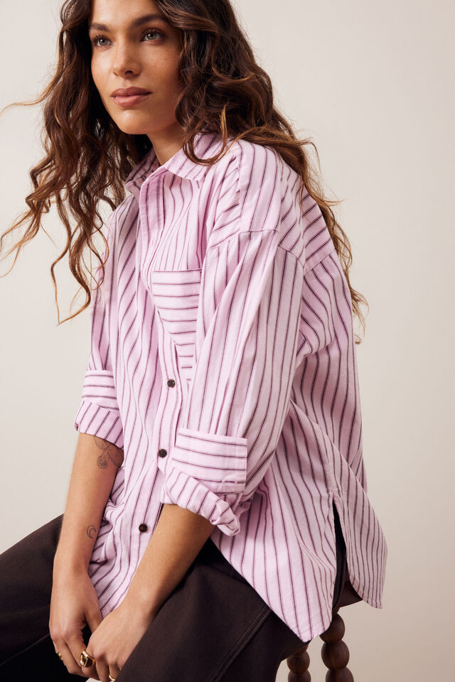 Peta Oversized Shirt, SUNFADED PINK STRIPE