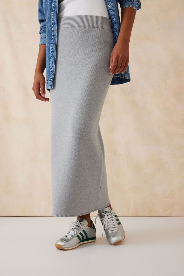 Soft Knit Maxi Skirt, GREY MARLE