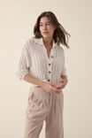 Mesh Knit Collared Cardigan In Organic Cotton, PARCHMENT AND WHITE - alternate image 4