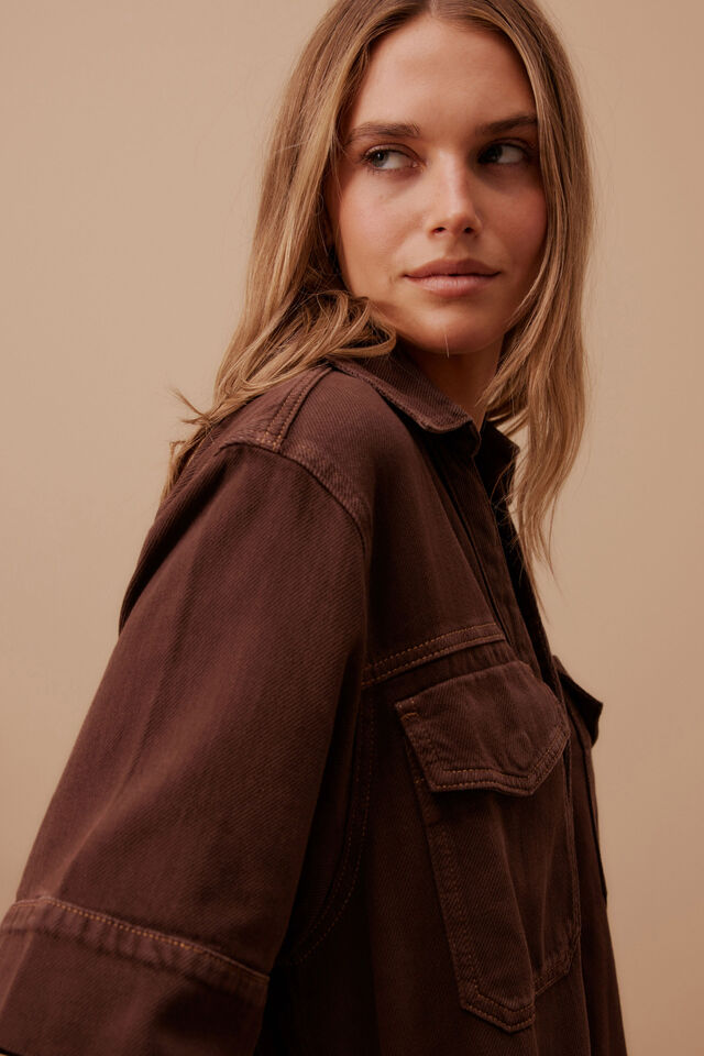 Sammy Relaxed Shirt Dress, CHOCOLATE