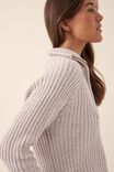 Zip Collared Rib Cardigan In Organic Cotton, OATMEAL TWIST - alternate image 4