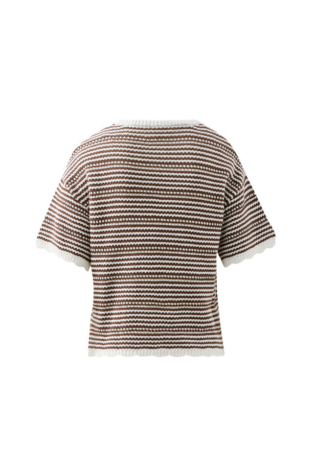 Nina Boxy Knit Tee, CHOCOLATE STRIPE
