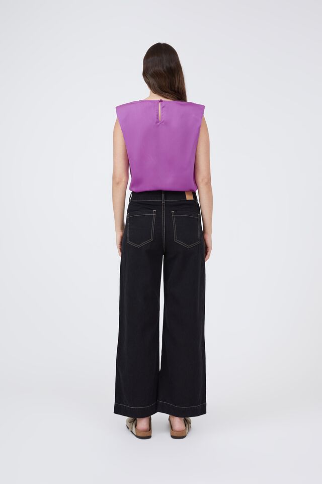 Satin Shoulder Pad Tank With Recycled Fibres, MAGENTA