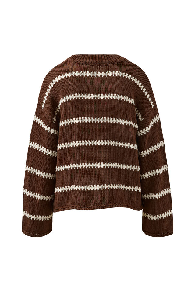 Lila Oversized Knit Crew, CHOCOLATE STRIPE