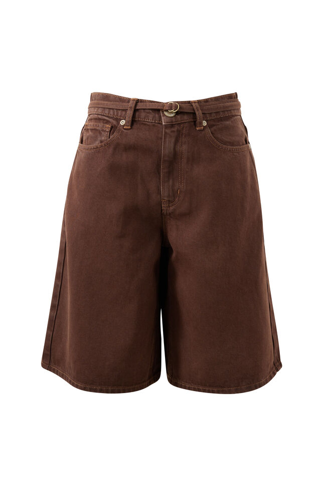 Olive Belted Denim Short, CHOCOLATE