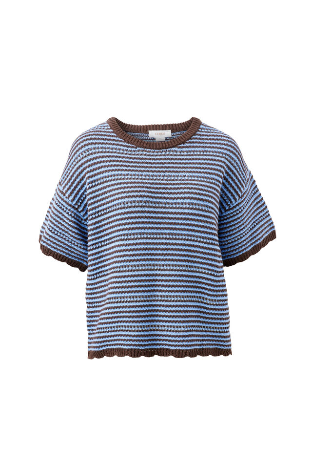 Nina Boxy Knit Tee, BRUNETTE SKY BLUE STRIPE