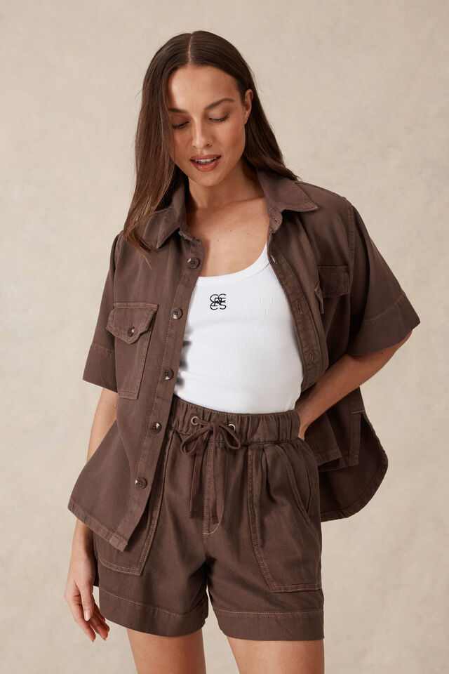 Relaxed Everyday Short, MOCHA TWILL