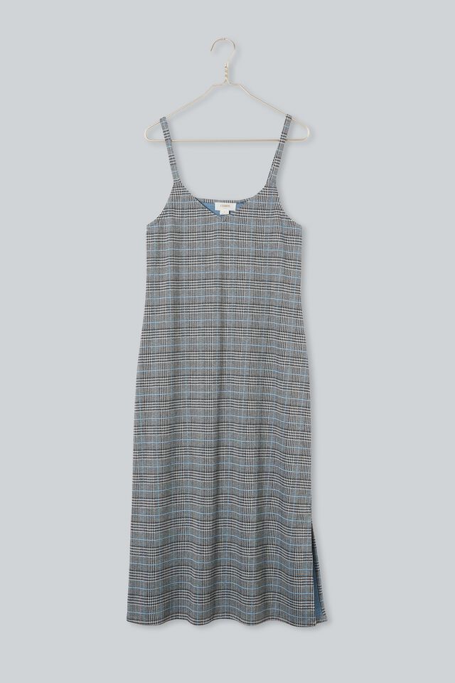 Slip Dress In Rescue Check, CHARCOAL CHECK