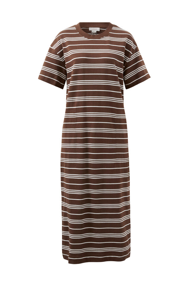Charlotte Midi Terry Dress, CHOCOLATE WHITE STRIPE