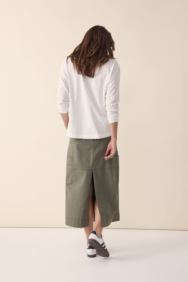 Utility Midi Skirt, SOFT OLIVE RESCUED FABRIC