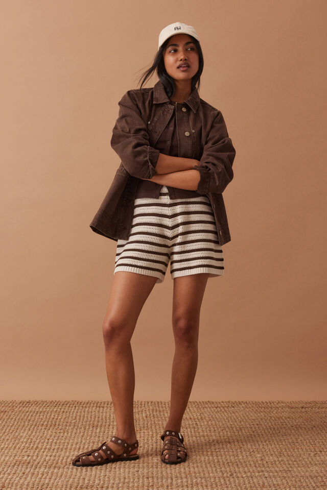 Molly Textured Knit Short, CHOC STRIPE