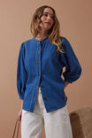 Puff Sleeve Denim Shirt, TRUE INDIGO - alternate image 5