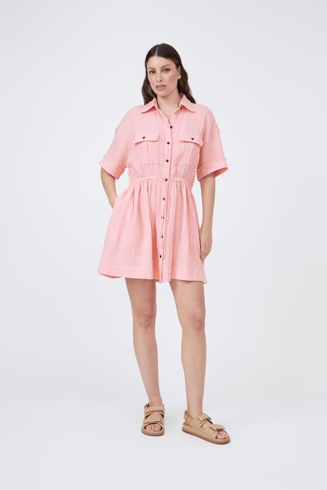 Doublecloth Utility Dress In Organic Cotton, WASHED PINK