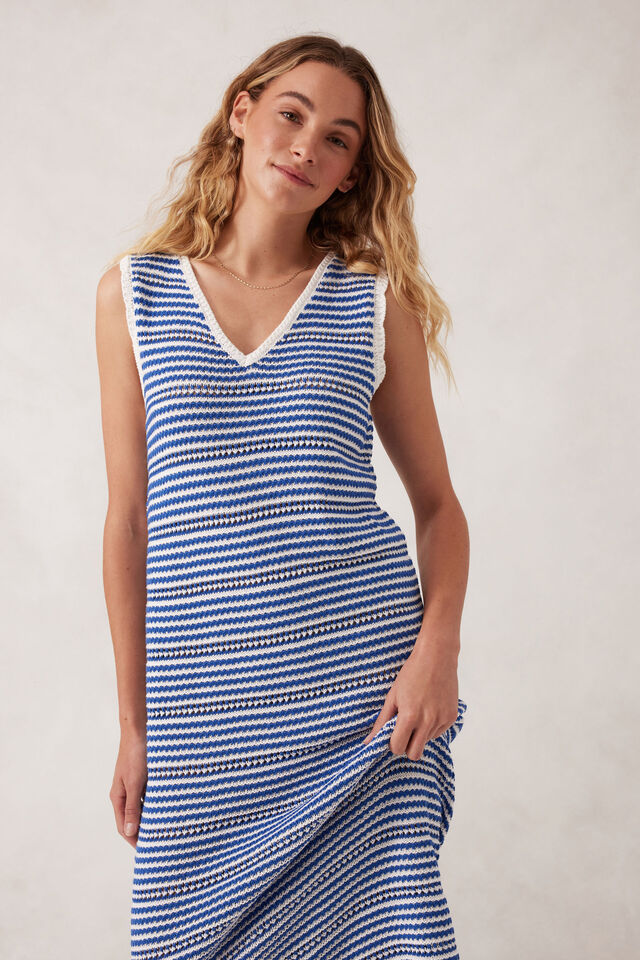 Textured Knit Midi Tank Dress, SUMMER BLUE STRIPE