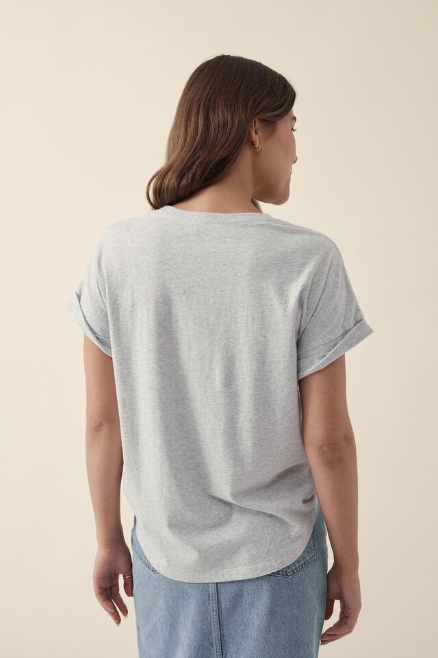 Roll Cuff Tee In Australian Cotton, CLOUD MARLE/WASHED RED CHOOSE EARTH