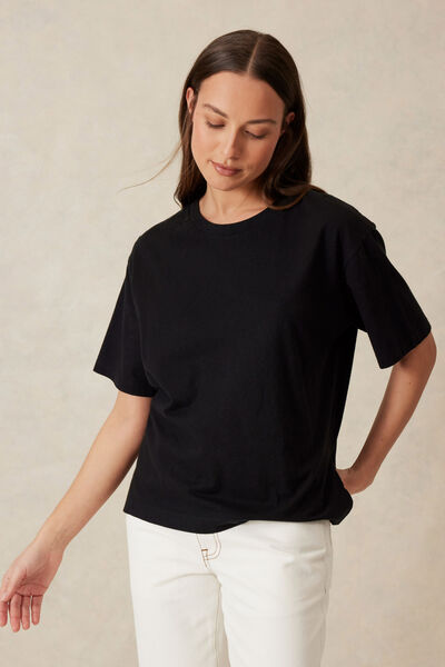 Slouchy Split Hem Tee, BLACK