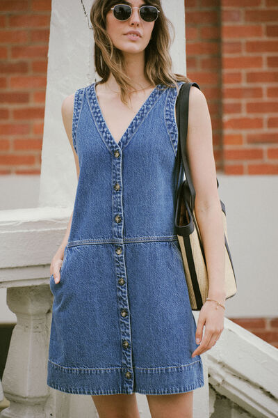 Side Pocket Mini Shift Dress, FRESH INDIGO