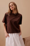 Boxy Shoulder Tee, CHOCOLATE - alternate image 1