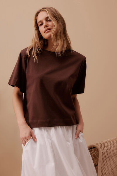 Boxy Shoulder Tee, CHOCOLATE