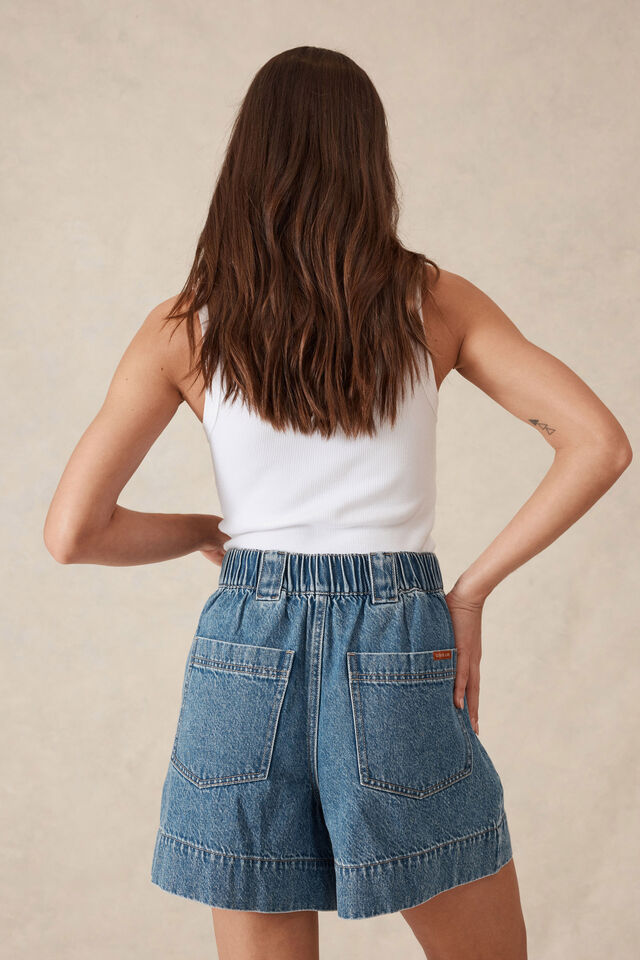 Pleat Front Short, FRESH INDIGO DENIM