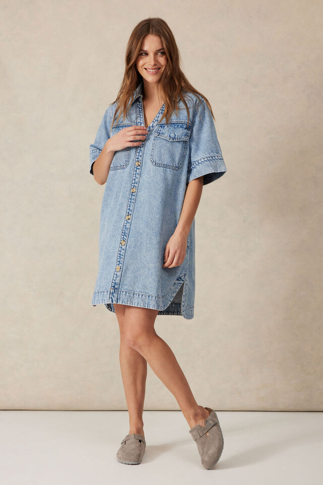 Relaxed Shirt Dress, VINTAGE BLUE