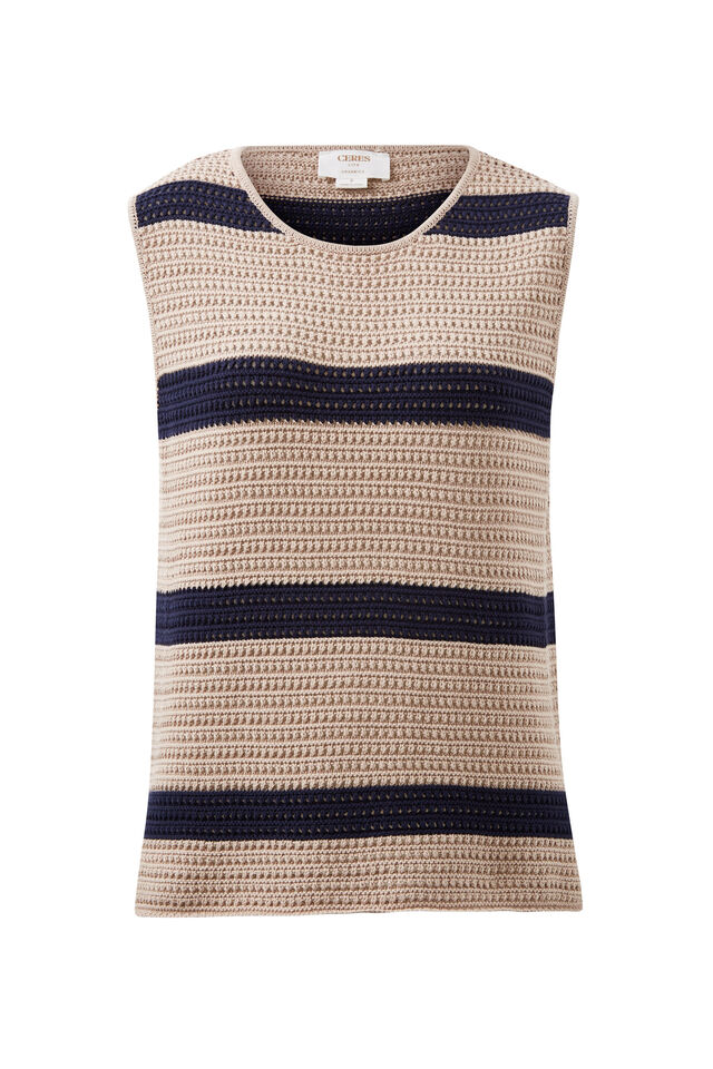 Mesh Knit Tank, STRING/NEW NAVY STRIPE