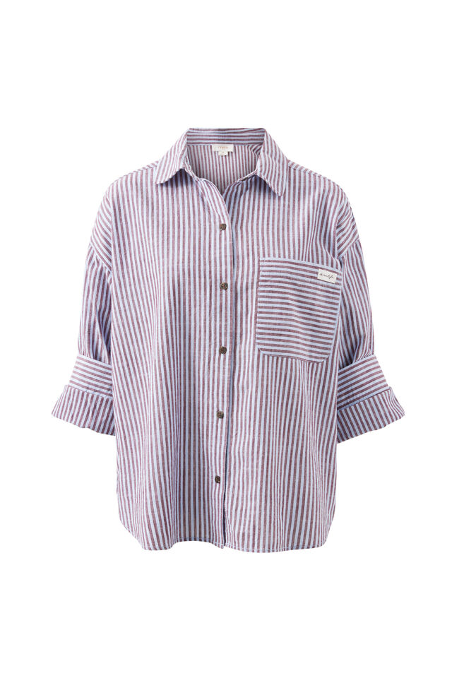 Miya Shirt, WINE BLUE SMALL STRIPE