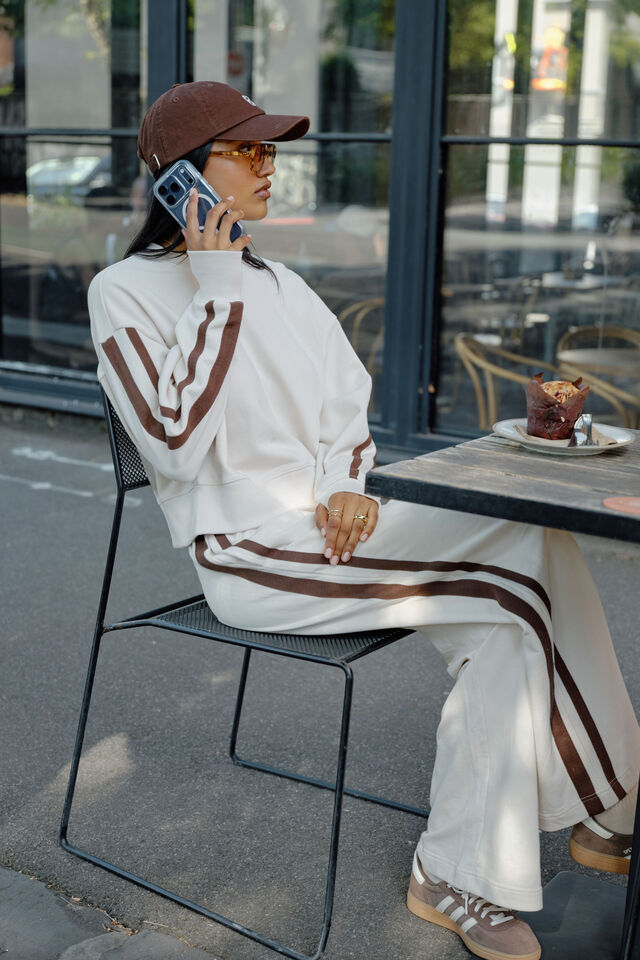 Sasha Sporty Slouchy Crew, BUFF CHOCOLATE SIDE STRIPE